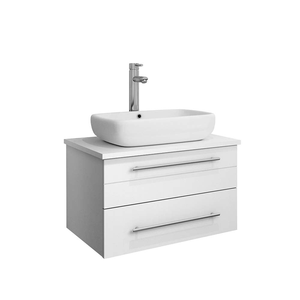 Fresca FCB6124WH-VSL-CWH-V Fresca Lucera 24" White Wall Hung Modern Bathroom Cabinet w/ Top & Vessel Sink