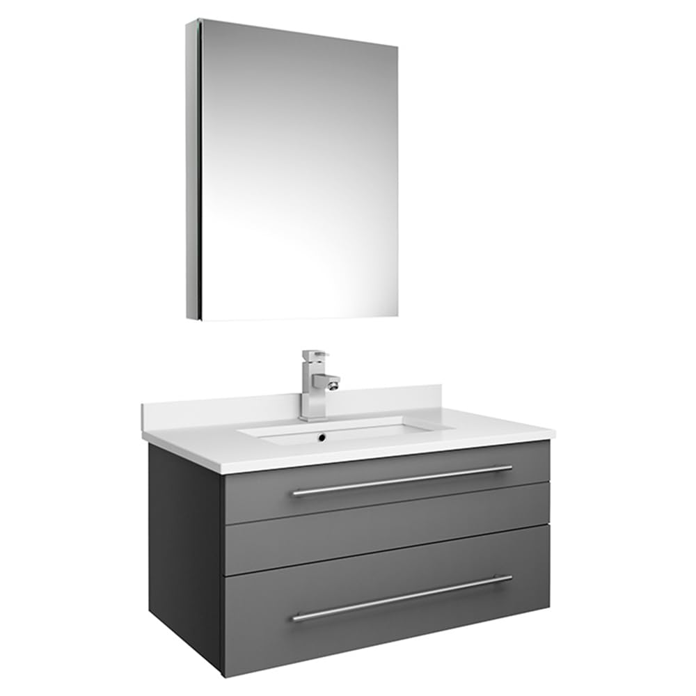 Fresca FVN6130GR-UNS Fresca Lucera 30" Gray Wall Hung Undermount Sink Modern Bathroom Vanity w/ Medicine Cabinet