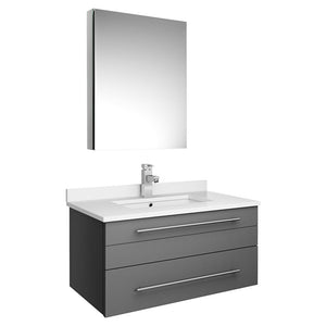 Fresca FVN6130GR-UNS Fresca Lucera 30" Gray Wall Hung Undermount Sink Modern Bathroom Vanity w/ Medicine Cabinet