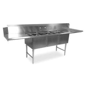 John Boos DT3PB18244-2D18L Clean Dishtables/Compartment Sink, 3 Bowl, 2 Drainboards, 14" Deep, Stainless Steel Legs, 16GA "DT3PB" (PRO-BOWL)