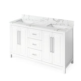 Jeffrey Alexander VKITCAD60WHCQR 60" White Cade Vanity, double bowl, Calacatta Vienna Quartz Vanity Top, undermount rectangle bowl