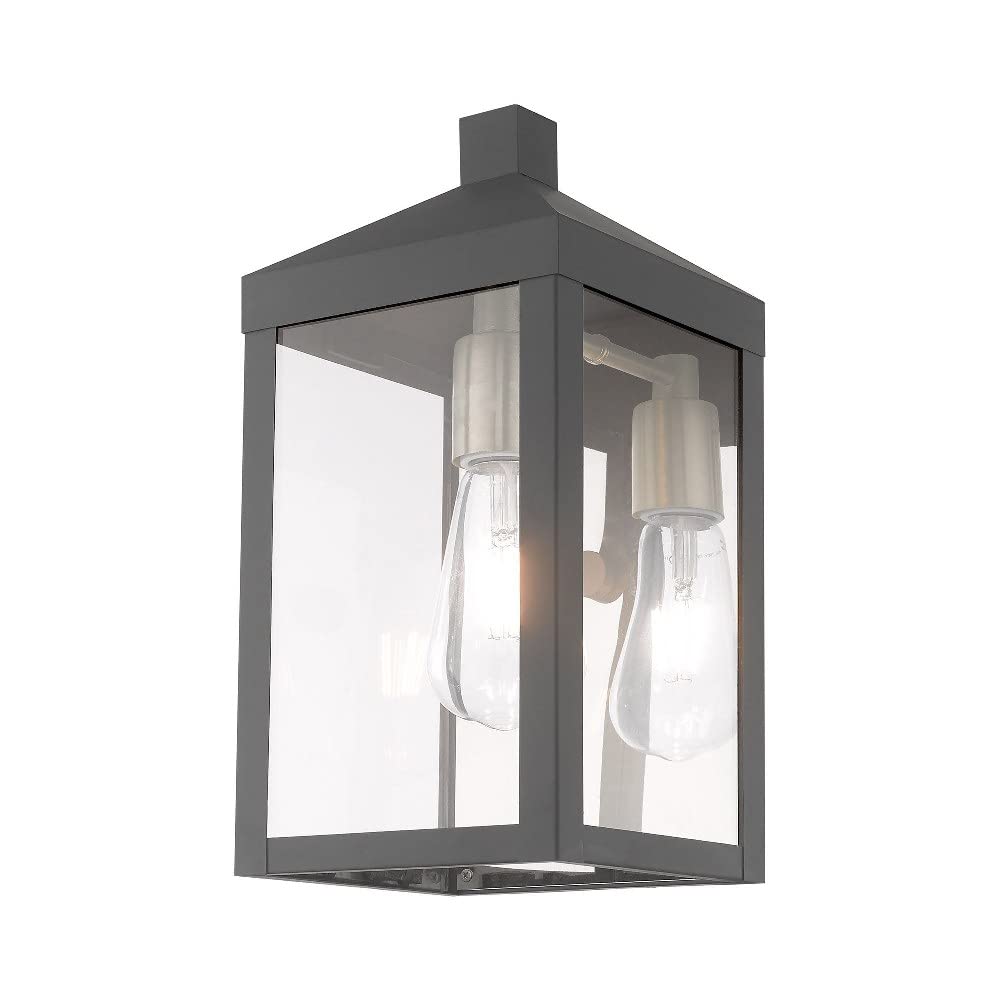 Livex Lighting 20582-76 Nyack - 12.75" One Light Outdoor Wall Lantern, Scandinavian Gray Finish with Clear Glass