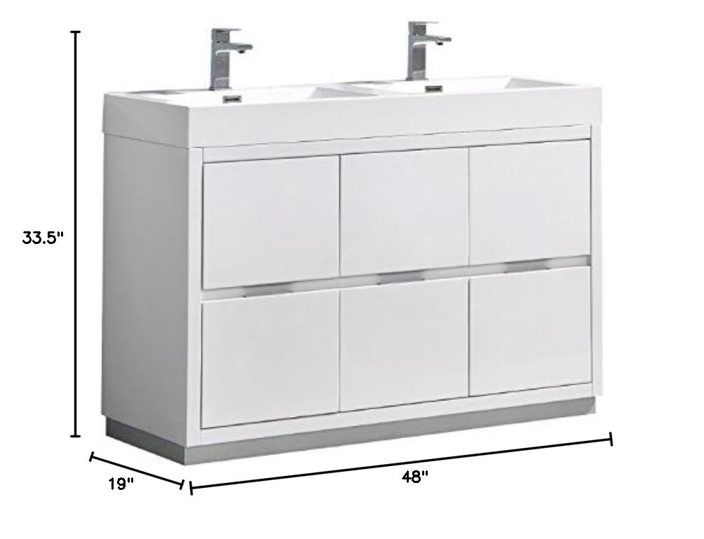 Fresca FCB8448WH-D-I Fresca Valencia 48" Glossy White Free Standing Double Sink Modern Bathroom Vanity