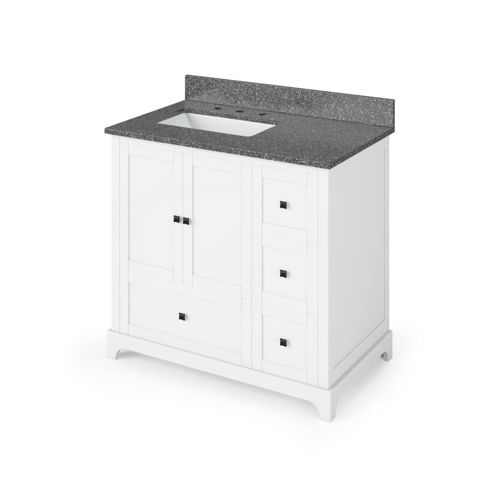 Jeffrey Alexander VKITADD36WHBOR 36" White Addington Vanity, left offset, Boulder Vanity Cultured Marble Vanity Top, undermount rectangle bowl