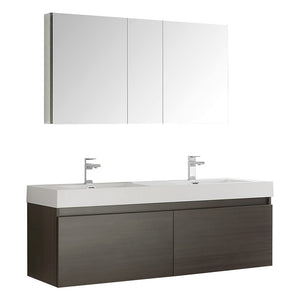 Fresca FVN8042GO Fresca Mezzo 60" Gray Oak Wall Hung Double Sink Modern Bathroom Vanity w/ Medicine Cabinet