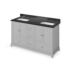 Jeffrey Alexander VKITADD60GRBGR 60" Grey Addington Vanity, double bowl, Black Granite Vanity Top, two undermount rectangle bowls