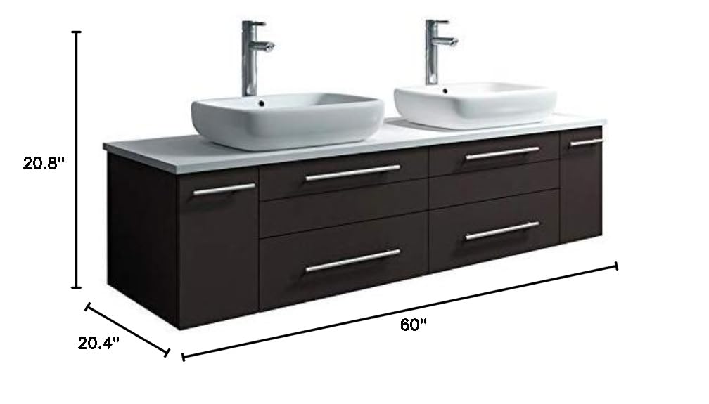 Fresca FCB6160ES-VSL-D-CWH-V Fresca Lucera 60" Espresso Wall Hung Modern Bathroom Cabinet w/ Top & Double Vessel Sinks