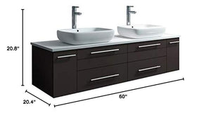 Fresca FCB6160ES-VSL-D-CWH-V Fresca Lucera 60" Espresso Wall Hung Modern Bathroom Cabinet w/ Top & Double Vessel Sinks