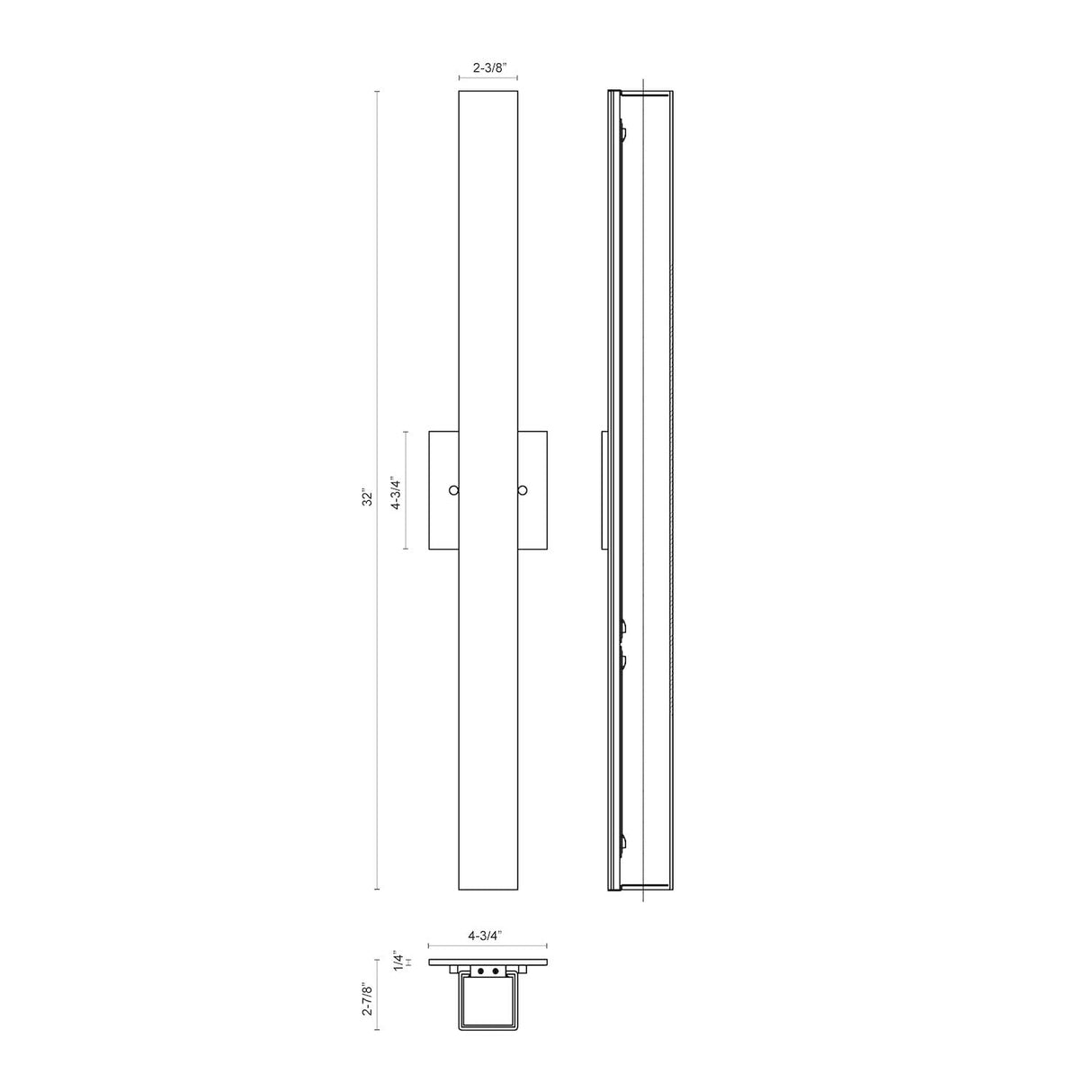 Kuzco WS8432-BK MELVILLE 32" WS Black 120V ELV LED 3000K 90CRI 41W