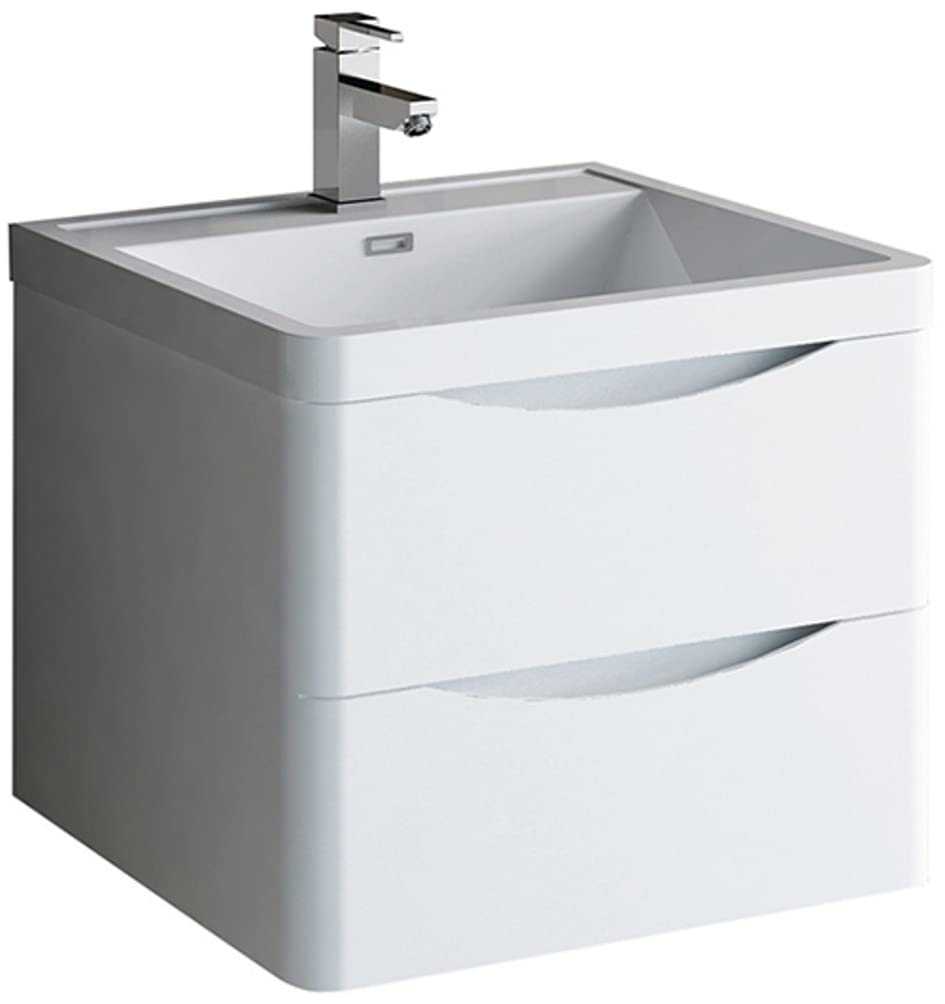 Fresca FCB9024WH-I Fresca Tuscany 24" Glossy White Wall Hung Modern Bathroom Cabinet w/ Integrated Sink