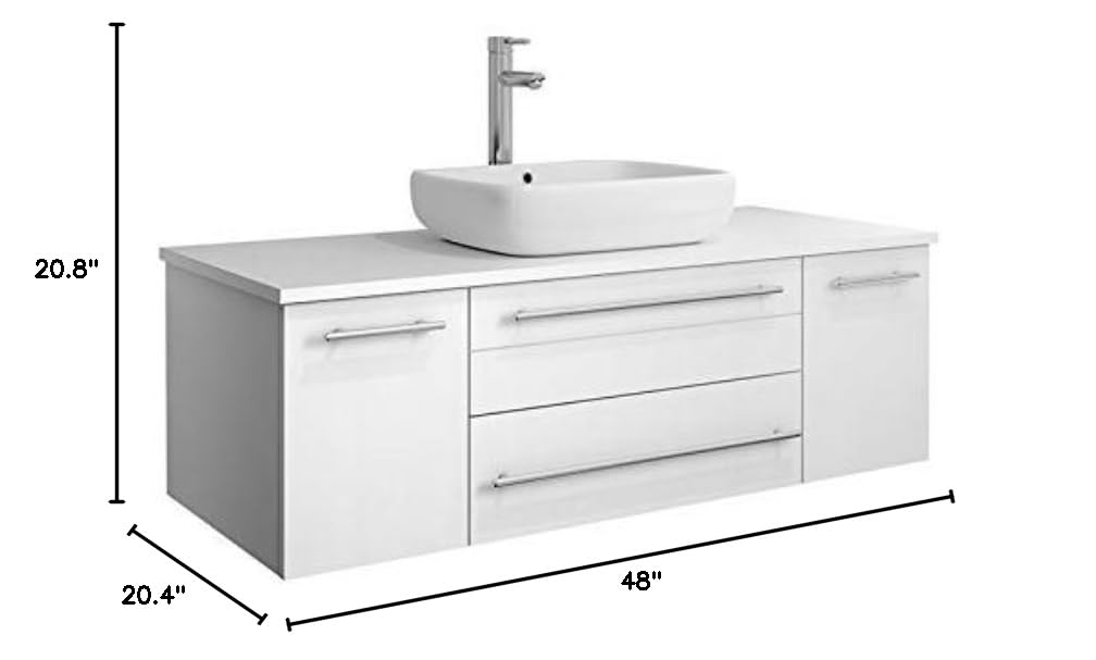 Fresca FCB6148WH-VSL-CWH-V Fresca Lucera 48" White Wall Hung Modern Bathroom Cabinet w/ Top & Vessel Sink