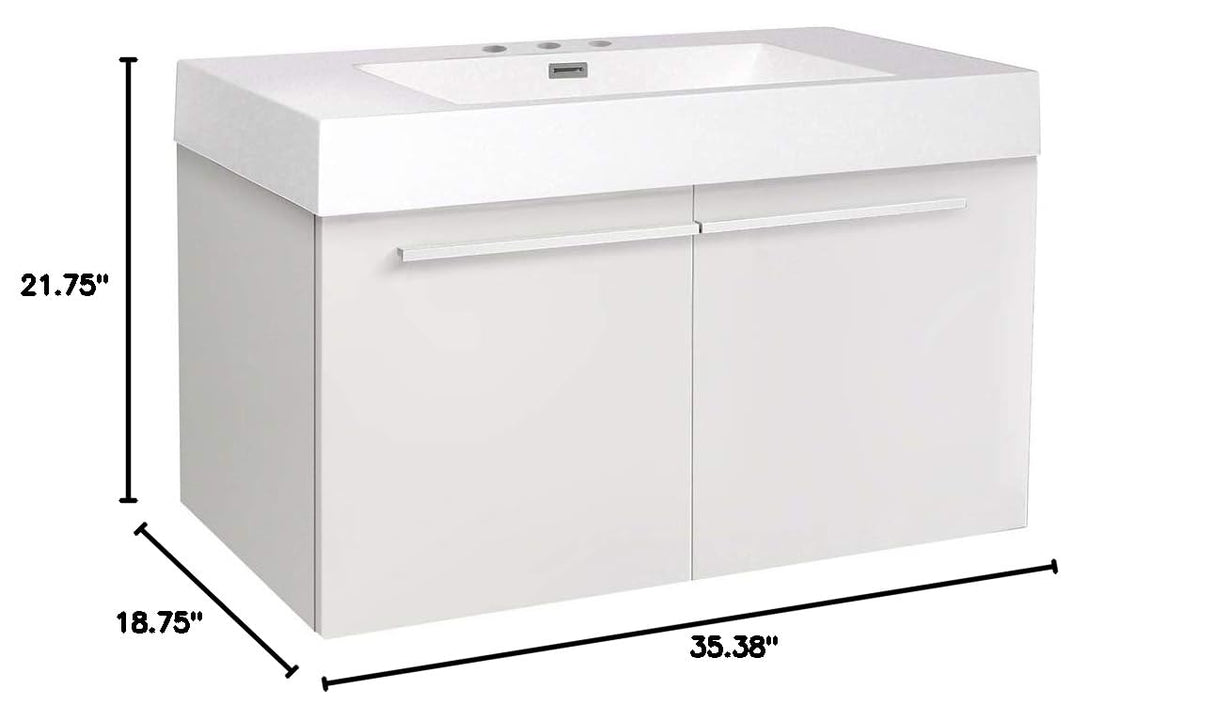 Fresca FCB8090WH-I Fresca Vista 36" White Modern Bathroom Base Cabinet w/ Integrated Sink