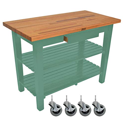 John Boos OC4825C-D-2S-BS Oak Table Block With 2 Shelves 1 Drawer, and Casters, 48" W x 25" D 35" H, Basil