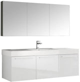 Fresca FVN8093WH Fresca Vista 60" White Wall Hung Single Sink Modern Bathroom Vanity w/ Medicine Cabinet