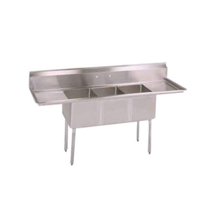 John Boos E3S8-1620-14T18 E-Series Three Compartment Sink with (3) 16"W x 20" Front to Back 14" Deep Bowls, 18" Left & Right Drainboards