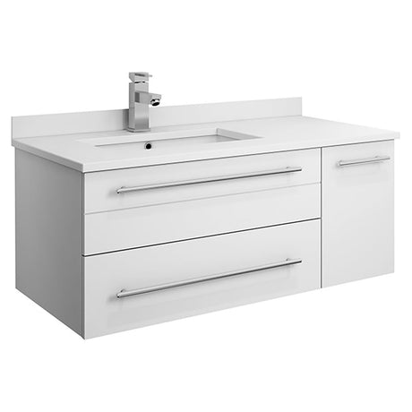 Fresca FCB6136WH-UNS-L-CWH-U Fresca Lucera 36" White Wall Hung Modern Bathroom Cabinet w/ Top & Undermount Sink - Left Version
