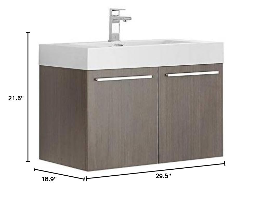 Fresca FCB8089GO-I Fresca Vista 30" Gray Oak Wall Hung Modern Bathroom Cabinet w/ Integrated Sink