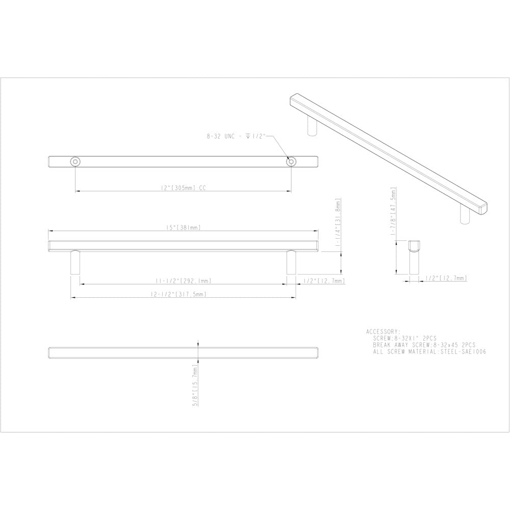 Jeffrey Alexander 845-12SBZ 12" Center-to-Center Satin Bronze Square Dominique Appliance Handle