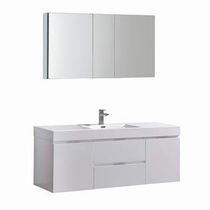 Fresca FVN8360WH Fresca Valencia 60" Glossy White Wall Hung Modern Bathroom Vanity w/ Medicine Cabinet
