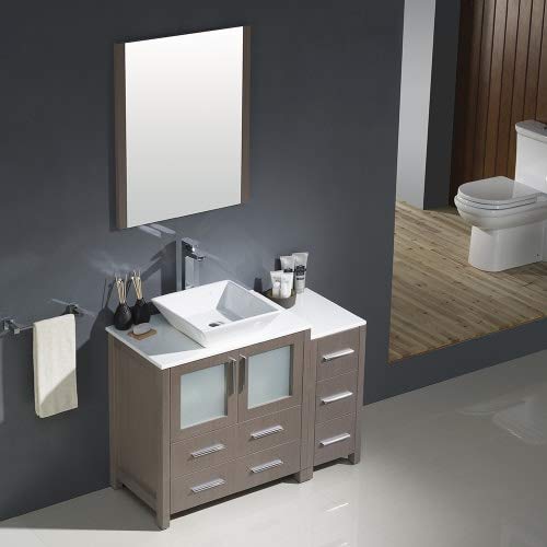 Fresca FVN62-3012GO-VSL Fresca Torino 42" Gray Oak Modern Bathroom Vanity w/ Side Cabinet & Vessel Sink