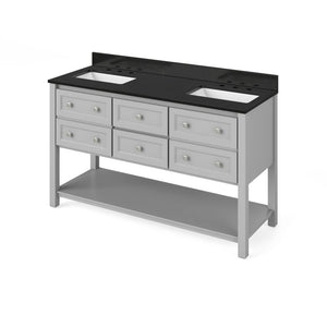 Jeffrey Alexander VKITADL60GRBGR 60" Grey Adler Vanity, double bowl, Black Granite Vanity Top, two undermount rectangle bowls