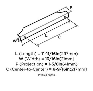Amerock Cabinet Edge Pull Polished Nickel 8-9/16 inch (217 mm) Center to Center Extent 1 Pack Drawer Pull Drawer Handle Cabinet Hardware