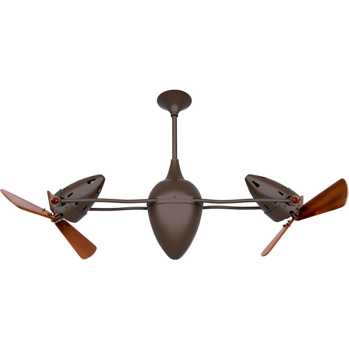 Matthews Fan AR-BZZT-WD Ar Ruthiane 360° dual headed rotational ceiling fan in bronzette finish with solid sustainable mahogany wood blades.