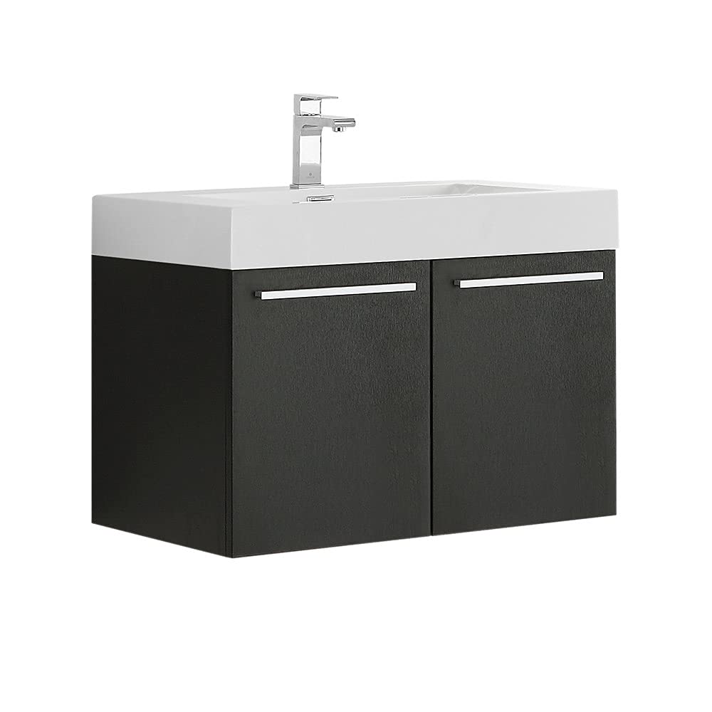 Fresca FCB8089BW-I Fresca Vista 30" Black Wall Hung Modern Bathroom Cabinet w/ Integrated Sink