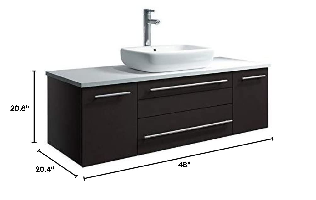 Fresca FCB6148ES-VSL-CWH-V Fresca Lucera 48" Espresso Wall Hung Modern Bathroom Cabinet w/ Top & Vessel Sink