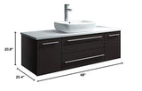 Fresca FCB6148ES-VSL-CWH-V Fresca Lucera 48" Espresso Wall Hung Modern Bathroom Cabinet w/ Top & Vessel Sink