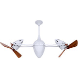 Matthews Fan AR-WH-WD Ar Ruthiane 360° dual headed rotational ceiling fan in gloss white finish with solid sustainable mahogany wood blades.