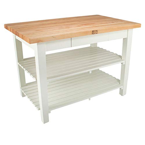 John Boos C3624C-D-2S-AL Classic Country Worktable, 36" W x 24" D 35" H, with Casters, Drawer and 2 Shelves, Alabaster