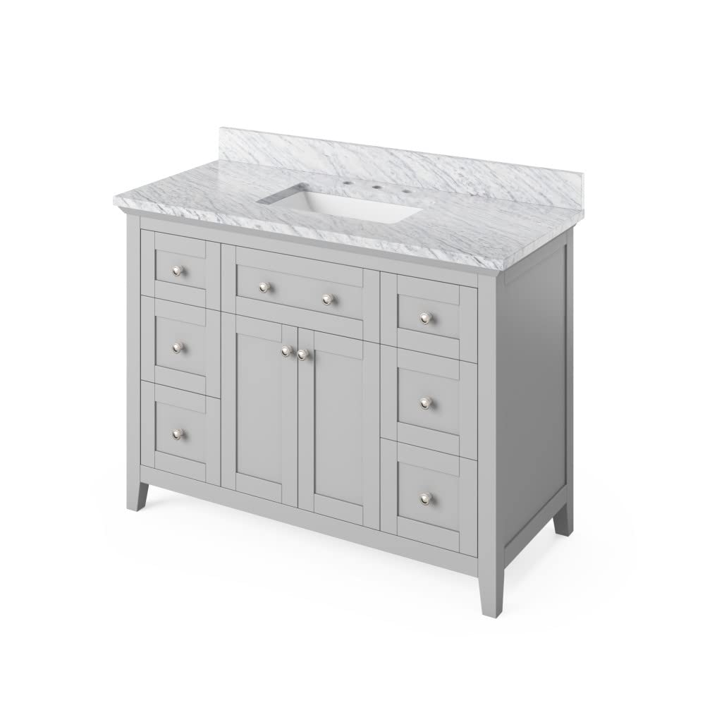 Jeffrey Alexander VKITCHA48GRWCR 48" Grey Chatham Vanity, White Carrara Marble Vanity Top, undermount rectangle bowl