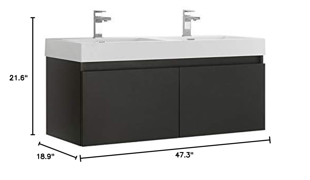 Fresca FCB8012BW-I Fresca Mezzo 48" Black Wall Hung Double Sink Modern Bathroom Cabinet w/ Integrated Sink