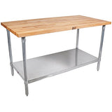 John Boos JNS11 Thick Maple Top Work Table on Galvanized Base with Shelf, 72 x 30 Inch