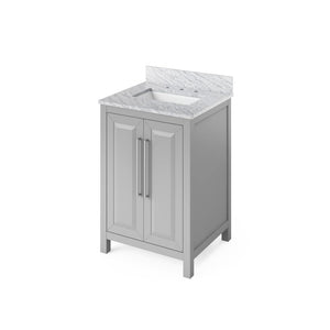 Jeffrey Alexander VKITCAD24GRWCR 24" Grey Cade Vanity, White Carrara Marble Vanity Top, undermount rectangle bowl
