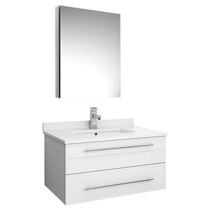 Fresca FVN6130WH-UNS Fresca Lucera 30" White Wall Hung Undermount Sink Modern Bathroom Vanity w/ Medicine Cabinet
