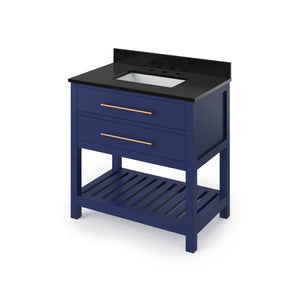 Jeffrey Alexander VKITWAV36BLBGR 36" Hale Blue Wavecrest Vanity, Black Granite Vanity Top, undermount rectangle bowl