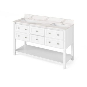 Jeffrey Alexander VKITADL60WHCQR 60" White Adler Vanity, double bowl, Calacatta Vienna Quartz Vanity Top, two undermount rectangle bowls