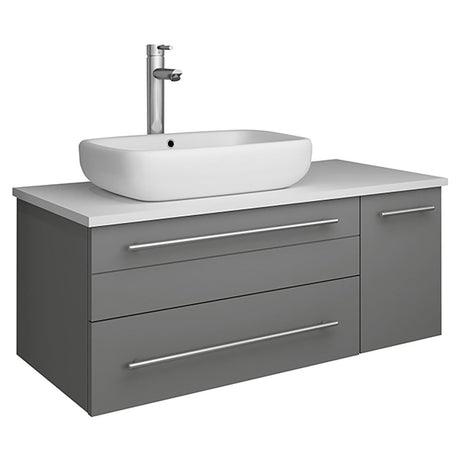 Fresca FCB6136GR-VSL-L-CWH-V Fresca Lucera 36" Gray Wall Hung Modern Bathroom Cabinet w/ Top & Vessel Sink - Left Version