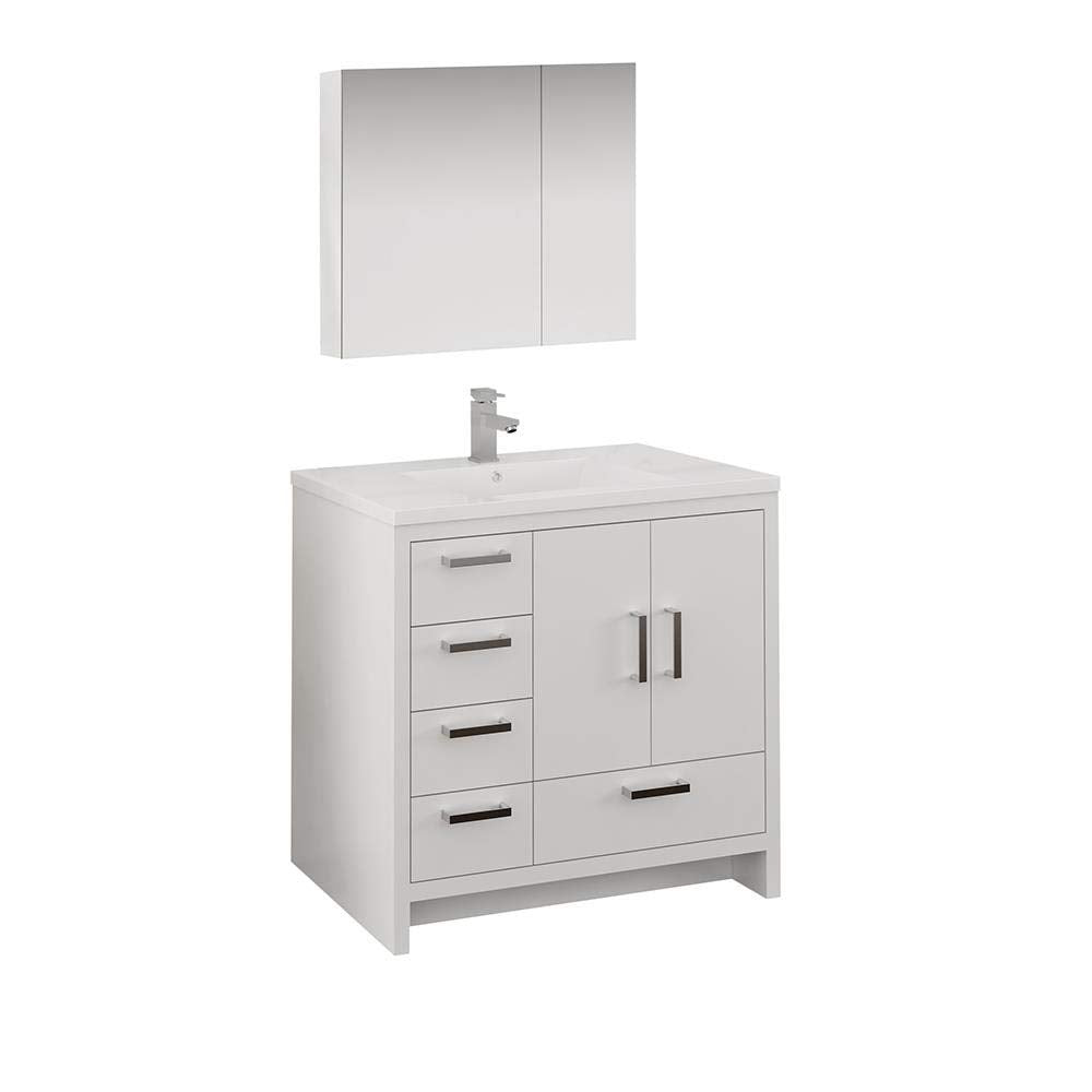 Fresca FVN9436WH-L Fresca Imperia 36" Glossy White Free Standing Modern Bathroom Vanity w/ Medicine Cabinet- Left Version