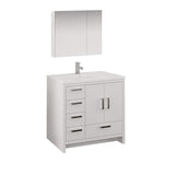 Fresca FVN9436WH-L Fresca Imperia 36" Glossy White Free Standing Modern Bathroom Vanity w/ Medicine Cabinet- Left Version