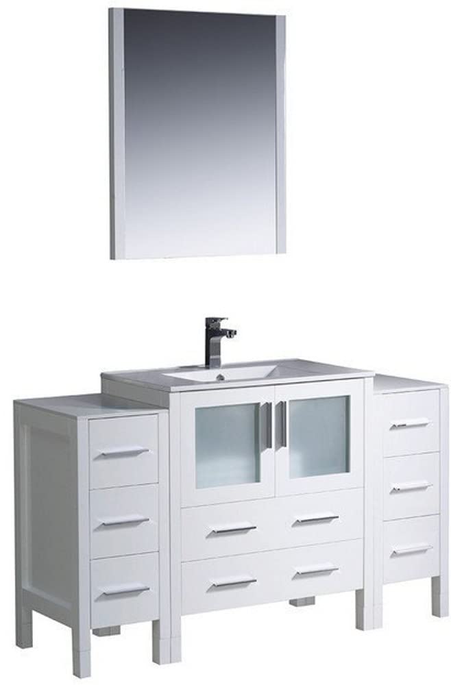 Fresca FVN62-123012WH-UNS Fresca Torino 54" White Modern Bathroom Vanity w/ 2 Side Cabinets & Integrated Sink