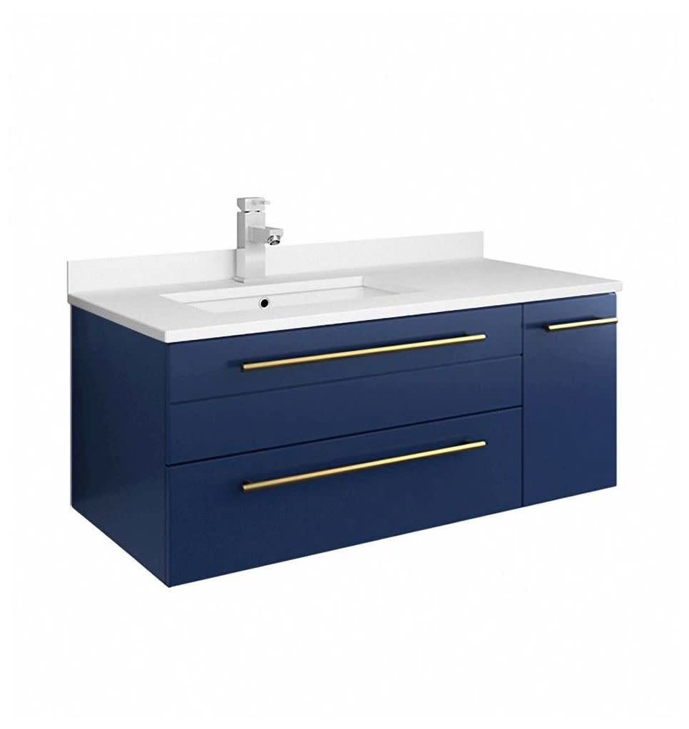 Fresca FCB6136RBL-UNS-L-CWH-U Fresca Lucera 36" Royal Blue Wall Hung Modern Bathroom Cabinet w/ Top & Undermount Sink - Left Version