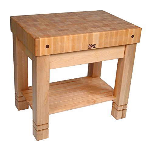 John Boos HMST36245-CB 36" W x 24" D Maple Homestead Block - 5" Thick End-Grain Block, Caribbean Blue Base