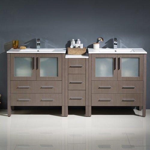 Fresca FCB62-301230WH-I Fresca Torino 72" White Modern Double Sink Bathroom Cabinets w/ Integrated Sinks