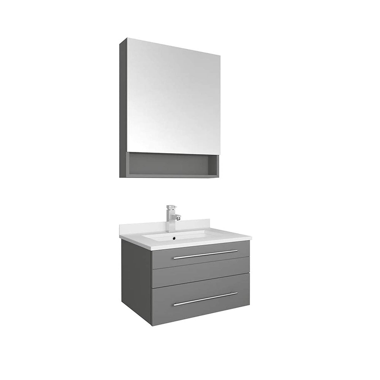 Fresca FVN6124GR-UNS Fresca Lucera 24" Gray Wall Hung Undermount Sink Modern Bathroom Vanity w/ Medicine Cabinet