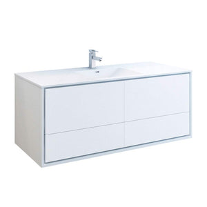 Fresca FCB9260WH-S-I Fresca Catania 60" Glossy White Wall Hung Modern Bathroom Cabinet w/ Integrated Single Sink