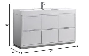 Fresca FCB8460WH-I Fresca Valencia 60" Glossy White Free Standing Modern Bathroom Vanity
