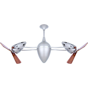 Matthews Fan AR-BN-WD Ar Ruthiane 360° dual headed rotational ceiling fan in brushed nickel with solid sustainable mahogany wood blades.